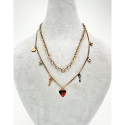 Rose İkili Kalp Detaylı Kolye